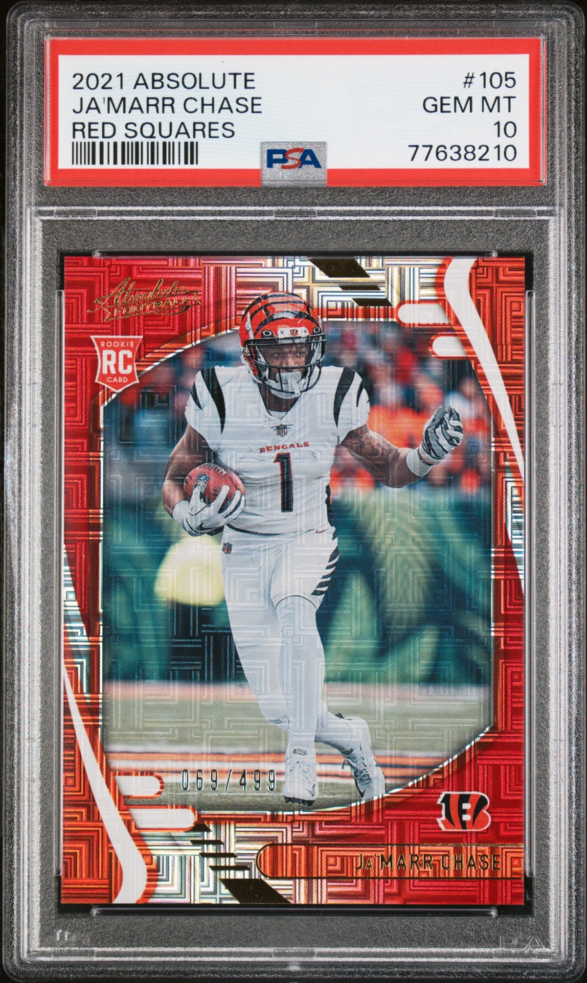 2021 PANINI ABSOLUTE Ja'MARR CHASE RED SQUARES #105 PSA 10 - Front