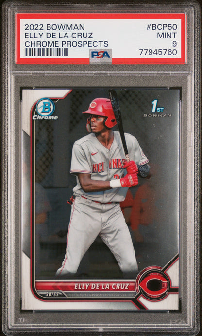 2022 BOWMAN CHROME PROSPECTS ELLY DE LA CRUZ CHROME PROSPECTS #BCP50 PSA 9 - Front