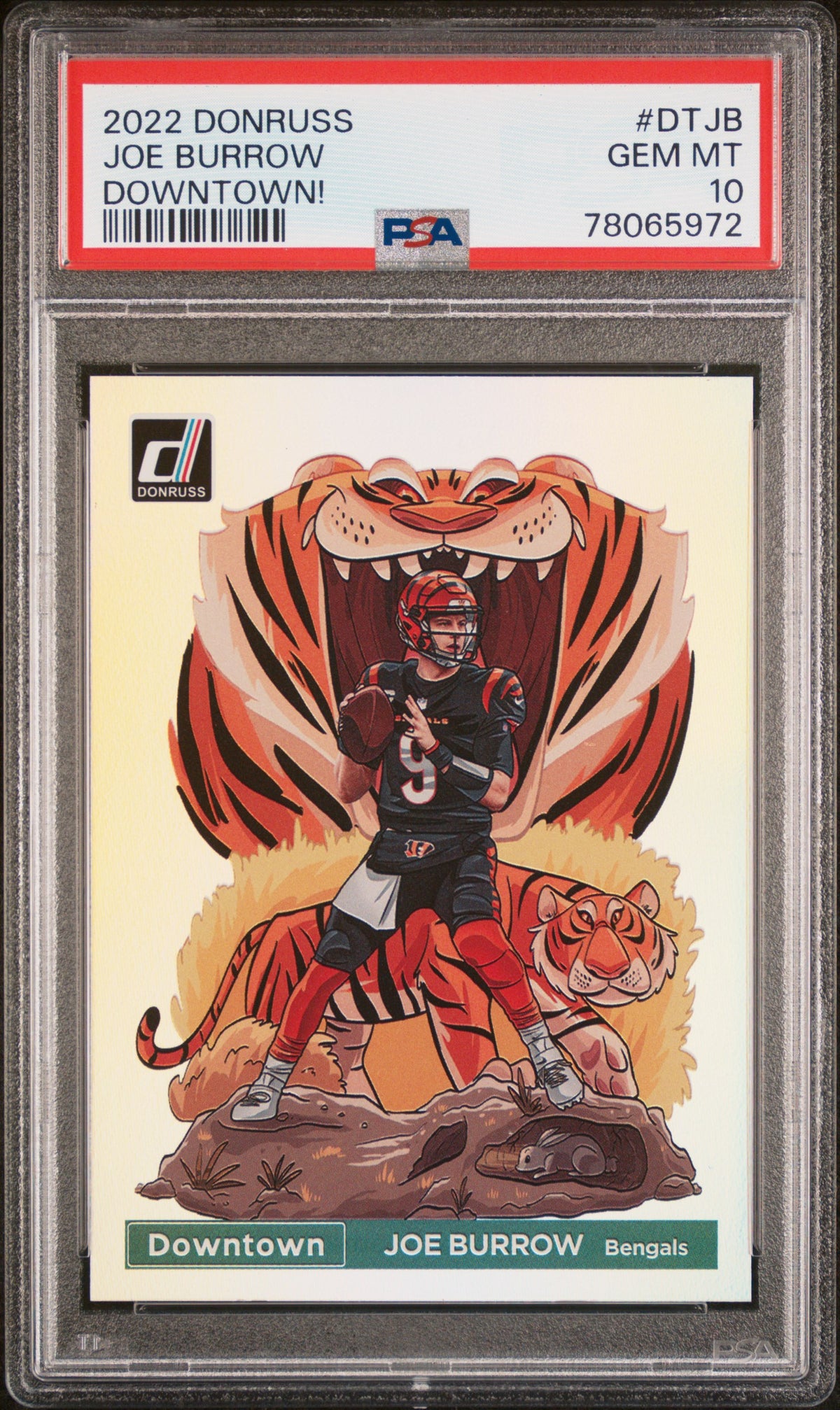 2022 PANINI DONRUSS DOWNTOWN JOE BURROW DOWNTOWN! #DTJB PSA 10 - Front
