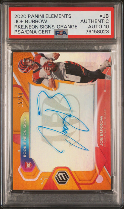 2020 PANINI ELEMENTS ROOKIE NEON SIGNS JOE BURROW RKE.NEON SIGNS-ORANGE #JB PSA AUTHENTIC/GEM MT 10 - Front