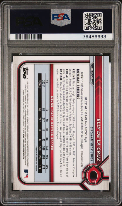 2022 BOWMAN CHROME PROSPECTS ELLY DE LA CRUZ CHROME PROSPECTS #BCP50 PSA 10 - Back