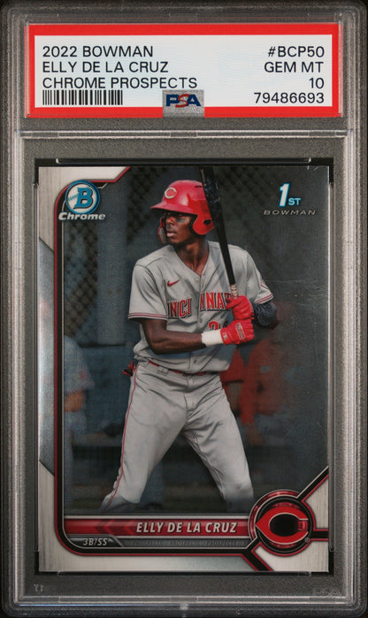 2022 BOWMAN CHROME PROSPECTS ELLY DE LA CRUZ CHROME PROSPECTS #BCP50 PSA 10 - Front