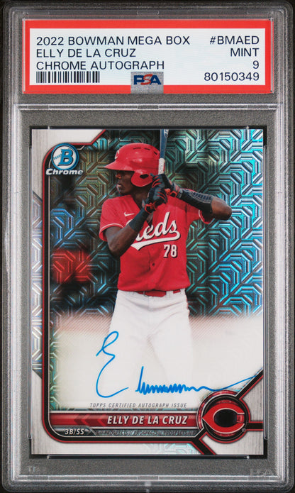 2022 BOWMAN MEGA BOX CHROME AUTOGRAPHS ELLY DE LA CRUZ CHROME AUTOGRAPH #ED PSA 9 - Front