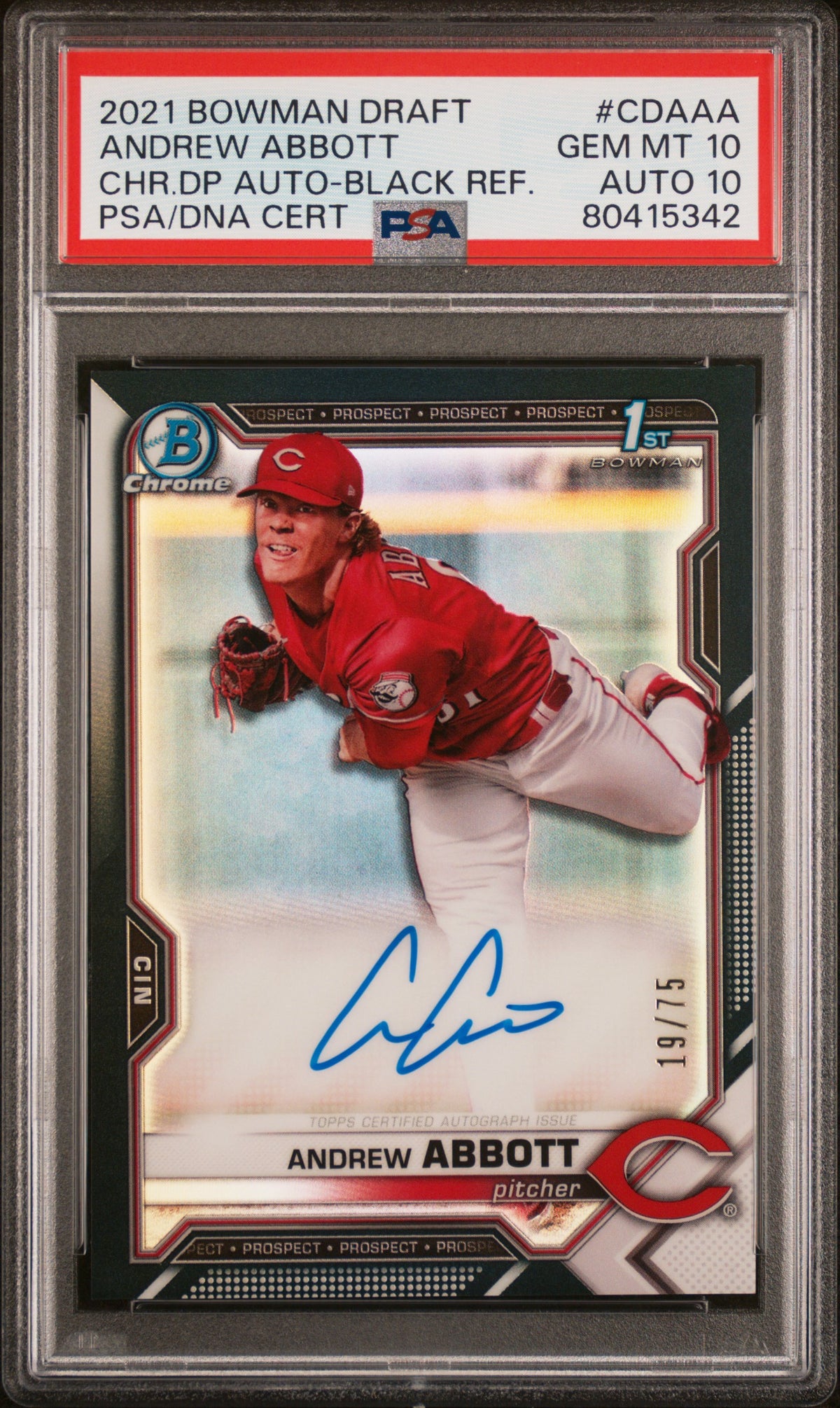 2021 BOWMAN DRAFT CHROME DRAFT PICK AUTOGRAPHS ANDREW ABBOTT CHR.DP AUTO-BLACK REF. #CDAAA PSA 10/GEM MT 10 - Front