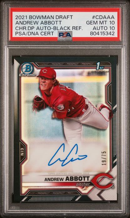 2021 BOWMAN DRAFT CHROME DRAFT PICK AUTOGRAPHS ANDREW ABBOTT CHR.DP AUTO-BLACK REF. #CDAAA PSA 10/GEM MT 10 - Front