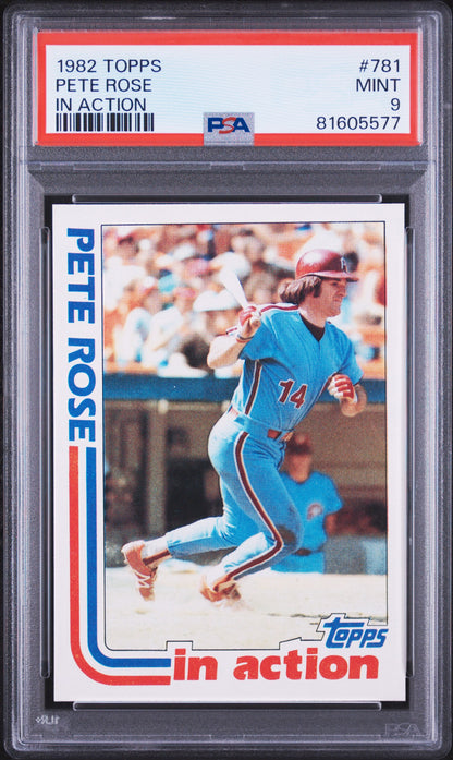 1982 TOPPS PETE ROSE IN ACTION #781 PSA 9 - Front