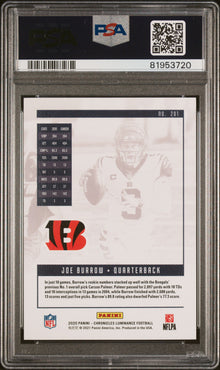 2020 PANINI CHRONICLES LUMINANCE JOE BURROW LUMINANCE-BLUE #201 PSA 10 - Back
