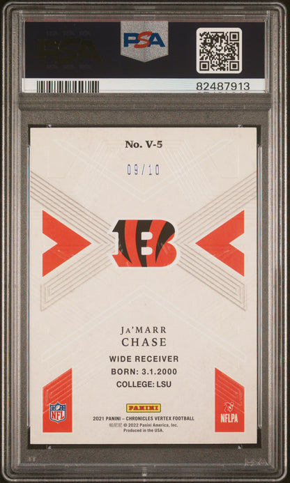 2021 PANINI CHRONICLES VERTEX Ja'MARR CHASE VERTEX-GOLD #V5 PSA 10 - Back