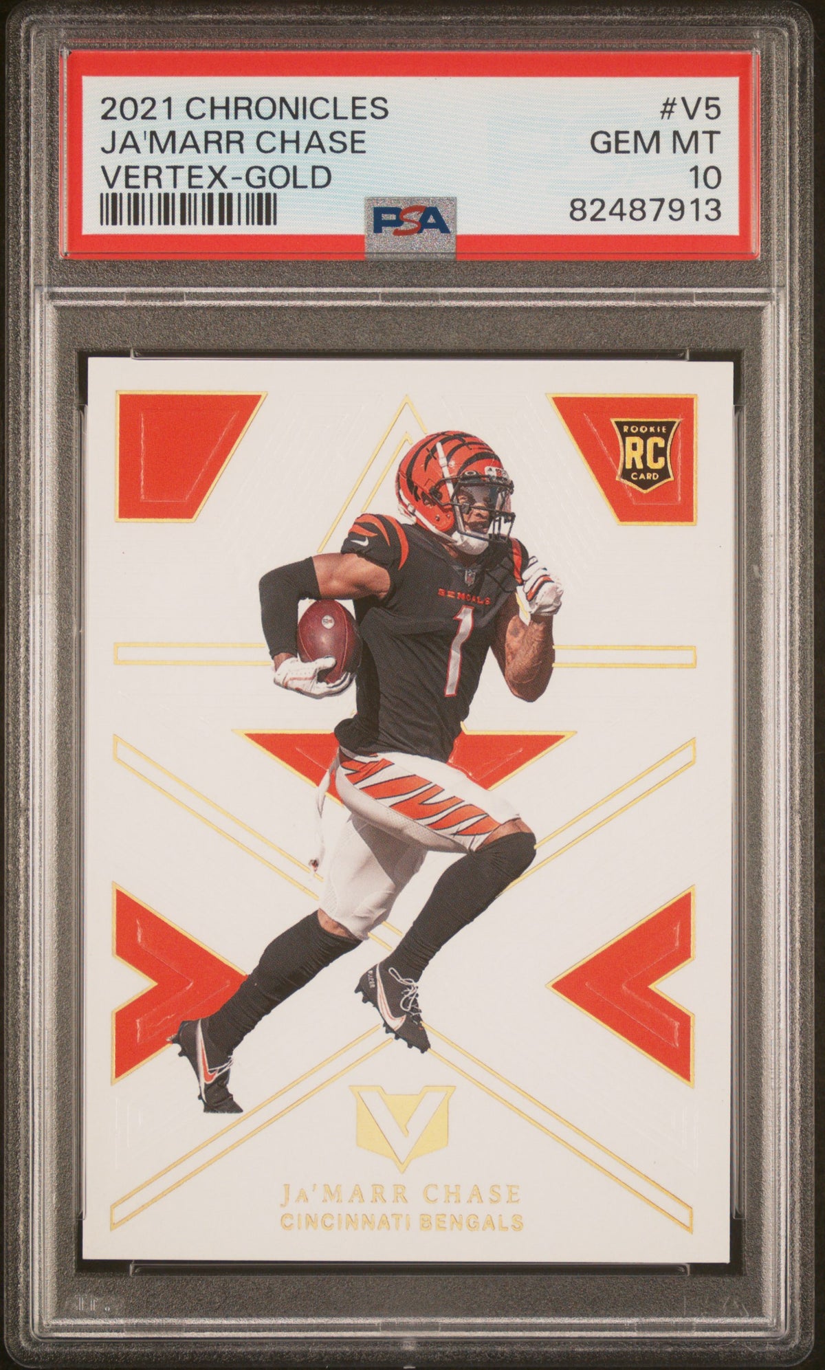 2021 PANINI CHRONICLES VERTEX Ja'MARR CHASE VERTEX-GOLD #V5 PSA 10 - Front