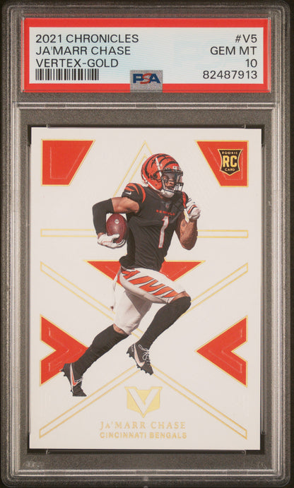 2021 PANINI CHRONICLES VERTEX Ja'MARR CHASE VERTEX-GOLD #V5 PSA 10 - Front