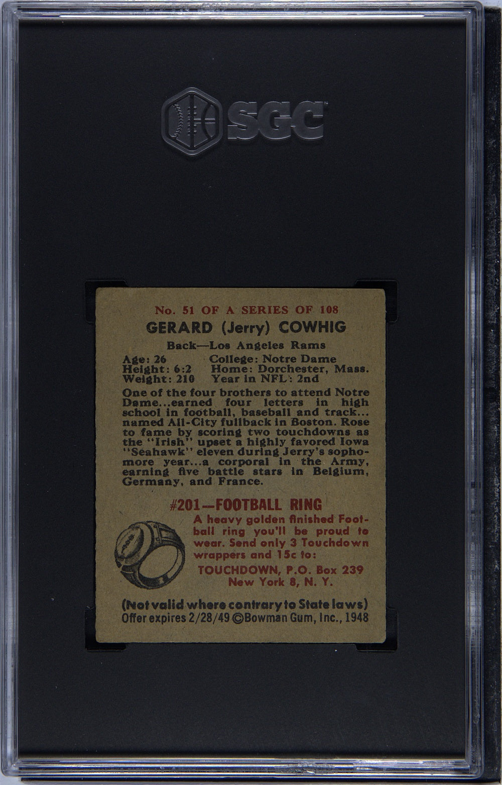 1948 Bowman Gerard Cowhig #51 SGC 4 - Back