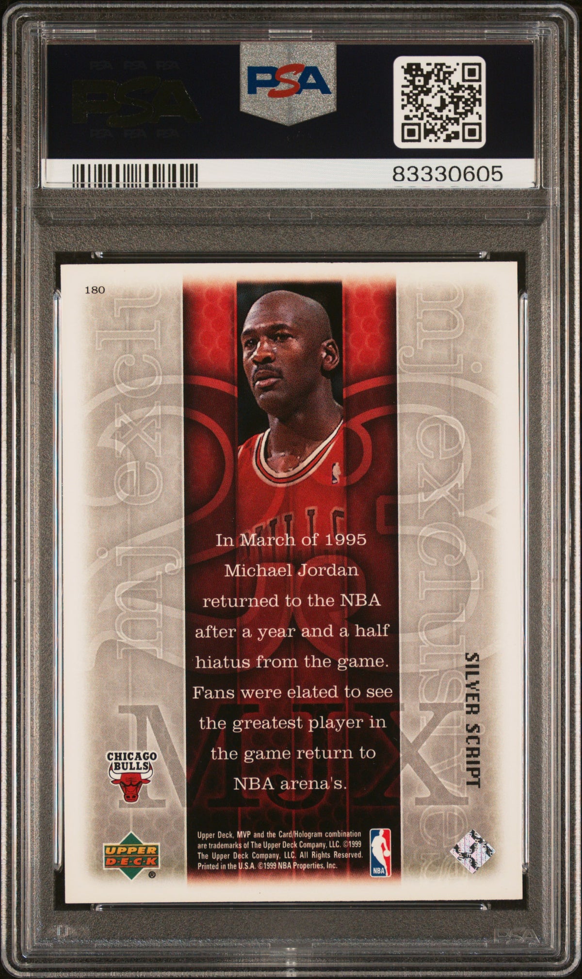1999 UPPER DECK MVP MICHAEL JORDAN SILVER SCRIPT #180 PSA 10 - Back