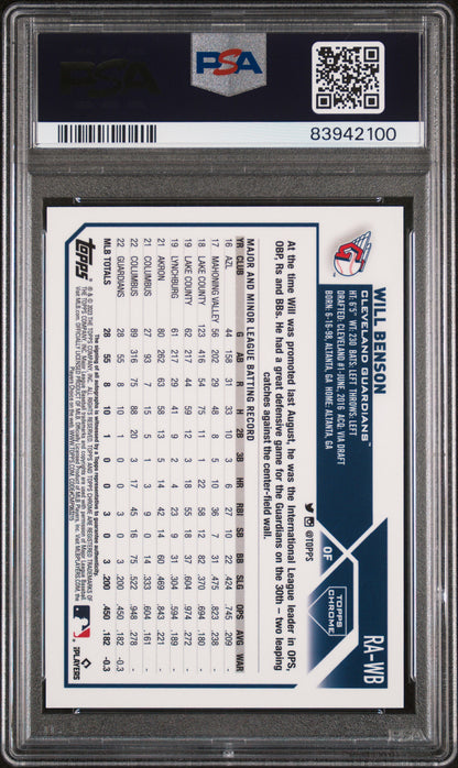 2023 TOPPS CHROME ROOKIE AUTOGRAPH WILL BENSON ROOKIE AUTOGRAPH-GREEN REF #RAWB PSA 10 - Back
