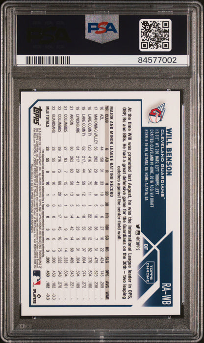 2023 TOPPS CHROME ROOKIE AUTOGRAPH WILL BENSON ROOKIE AUTO-GOLD WAVE REF #RAWB PSA 10 - Back