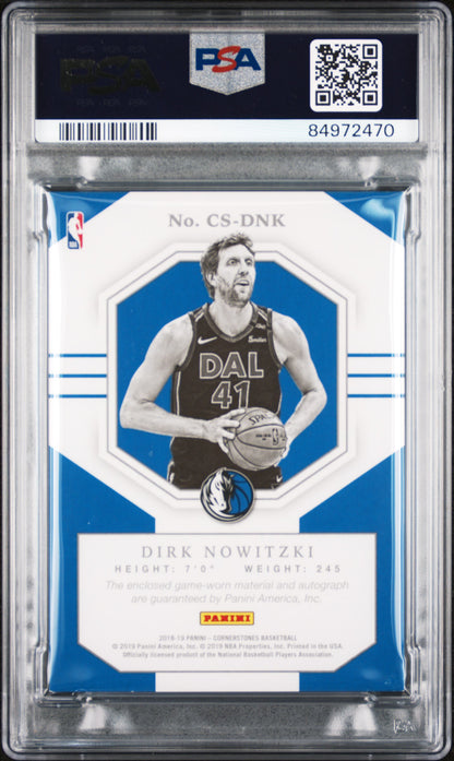2018 PANINI CORNERSTONES AUTOGRAPH RELICS DIRK NOWITZKI AUTOGRAPH RELICS #DNK PSA 7 - Back