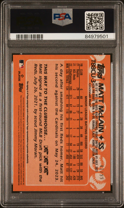 2023 TOPPS SILVER PACK 1988 CHROME PROMO MATT MCLAIN UPDATE-AUTOGRAPH #T88CU3 PSA 10 - Back