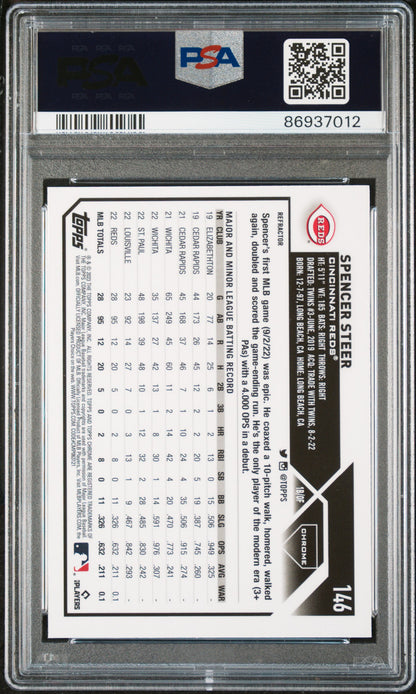 2023 TOPPS CHROME SPENCER STEER REFRACTOR #146 PSA 9 - Back
