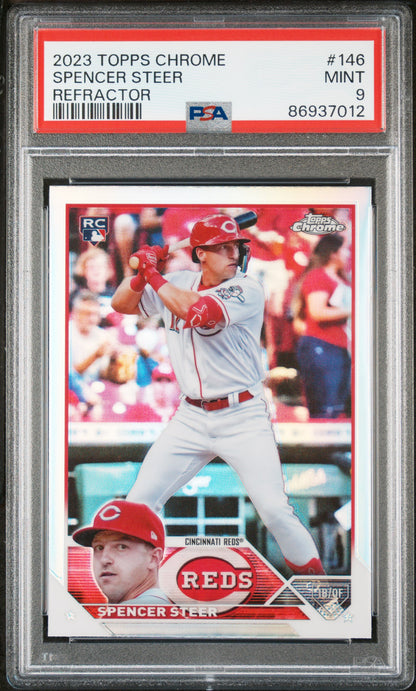 2023 TOPPS CHROME SPENCER STEER REFRACTOR #146 PSA 9 - Front