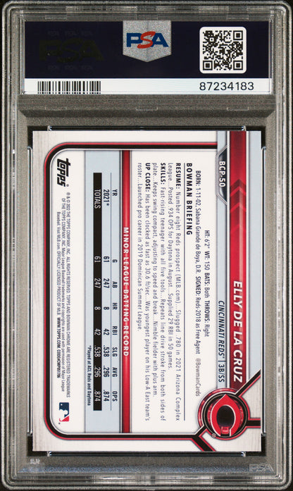 2022 BOWMAN CHROME PROSPECTS ELLY DE LA CRUZ CHROME PROSPECTS #BCP50 PSA 10 - Back