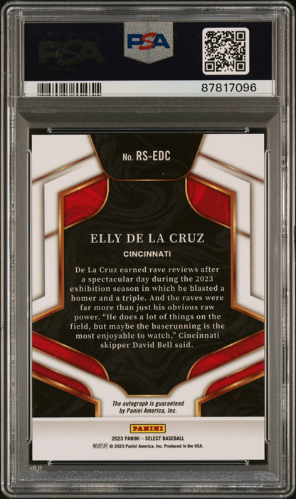 2023 PANINI SELECT ROOKIE SIGNATURE ELLY DE LA CRUZ #RSEDC PSA 10/GEM MT 10 - Back