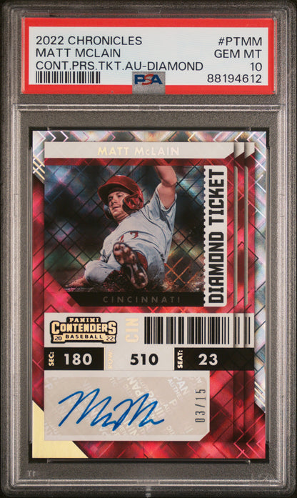 2022 PANINI CHRONICLES CONTENDERS PROSPECT TICKET AUTOGRAPHS MATT MCLAIN CONT.PRS.TKT.AU-DIAMOND #PTMM PSA 10 - Front