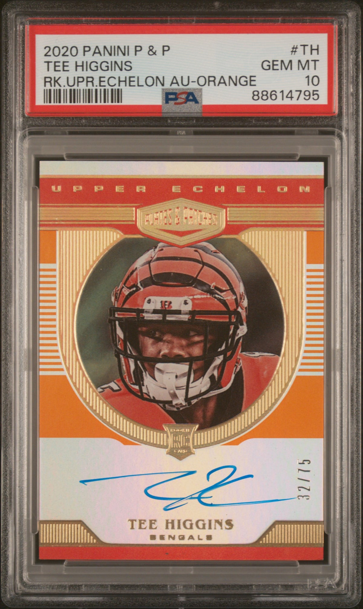 2020 PANINI PLATES & PATCHES ROOKIE UPPER ECHELON AUTOGRAPHS TEE HIGGINS RK.UPR.ECHELON AU-ORANGE #TH PSA 10 - Front