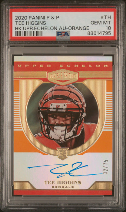 2020 PANINI PLATES & PATCHES ROOKIE UPPER ECHELON AUTOGRAPHS TEE HIGGINS RK.UPR.ECHELON AU-ORANGE #TH PSA 10 - Front