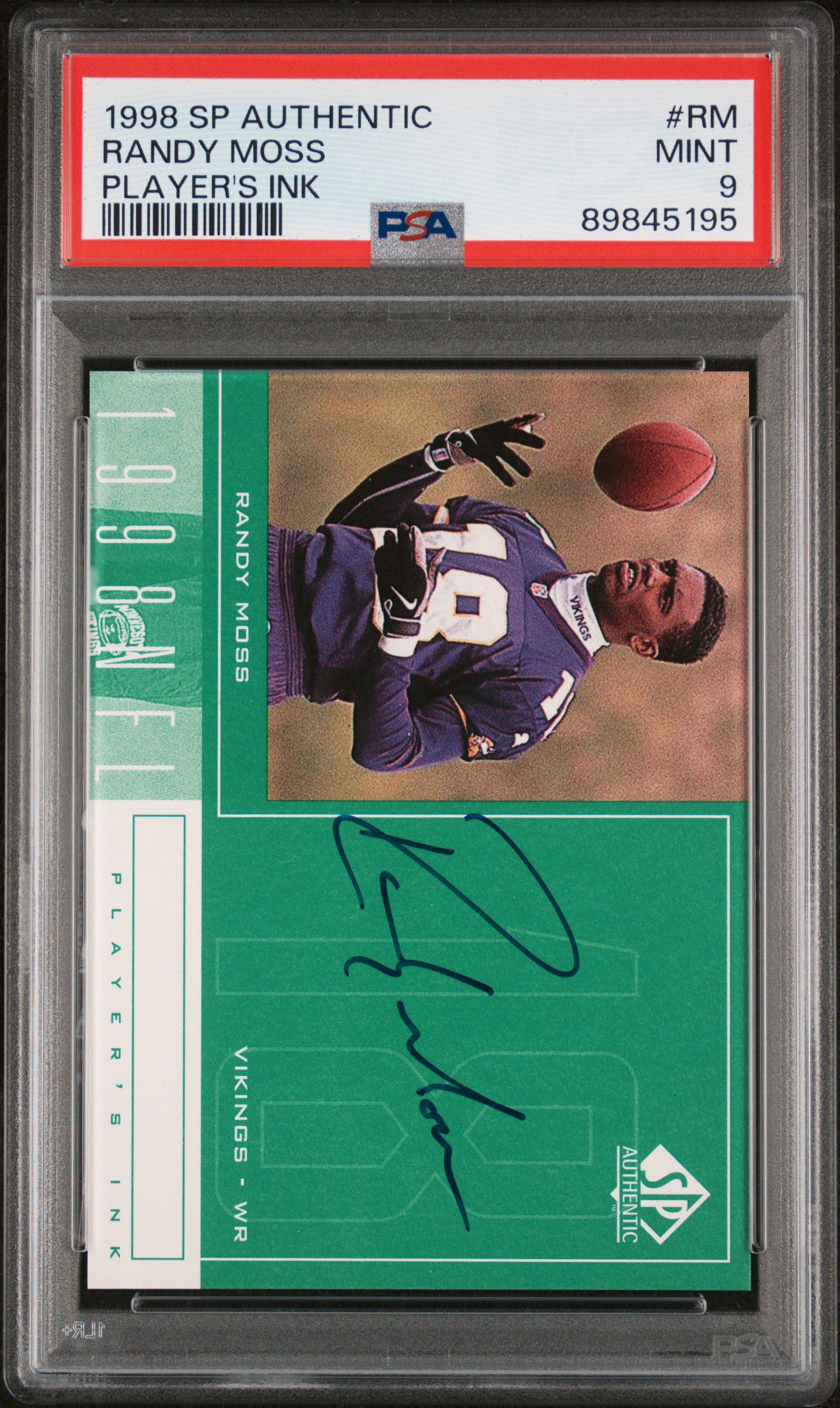 1998 SP AUTHENTIC PLAYER'S INK RANDY MOSS PLAYER'S INK #RM PSA 9 - Front