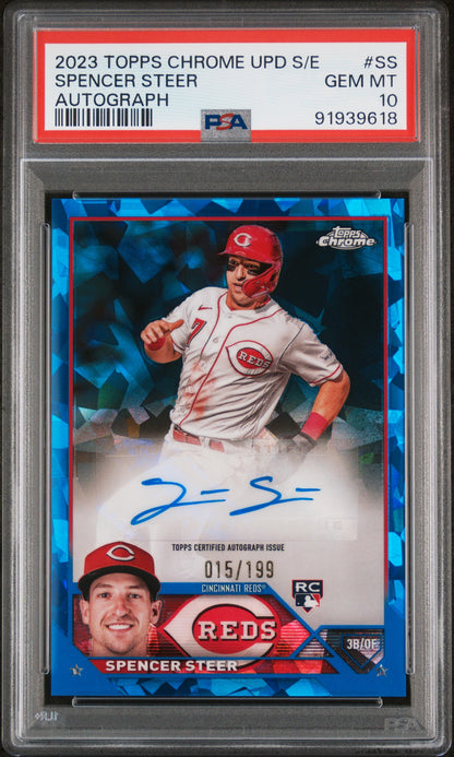 2023 TOPPS CHROME UPDATE SAPPHIRE EDITION AUTOGRAPH SPENCER STEER #SS PSA 10 - Front