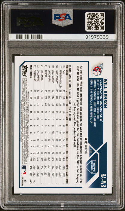 2023 TOPPS CHROME ROOKIE AUTOGRAPH WILL BENSON ROOKIE AUTO-GOLD WAVE REF #RAWB PSA 10 - Back