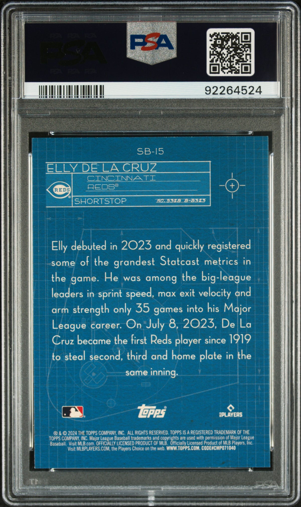 2024 TOPPS SUPERSTAR BLUEPRINT ELLY DE LA CRUZ #SB15 PSA 10 - Back