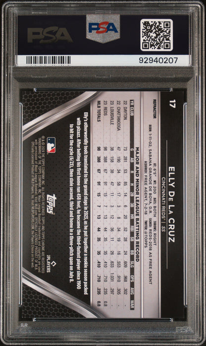 2024 TOPPS CHROME BLACK ELLY DE LA CRUZ REFRACTOR #17 PSA 10 - Back