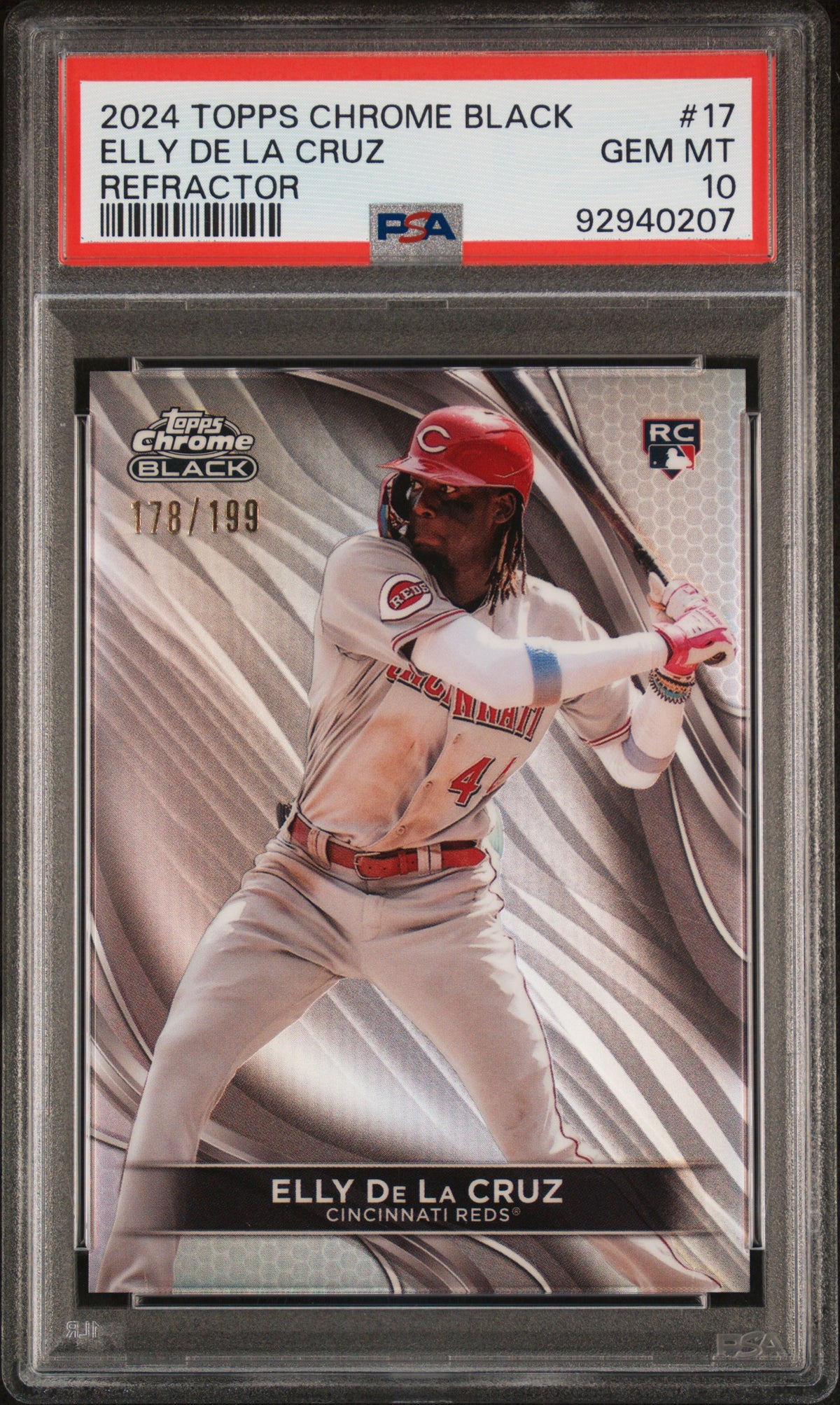 2024 TOPPS CHROME BLACK ELLY DE LA CRUZ REFRACTOR #17 PSA 10 - Front