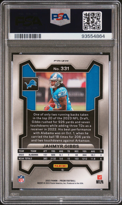 2023 PANINI PRIZM JAHMYR GIBBS SILVER PRIZM #331 PSA 10 - Back