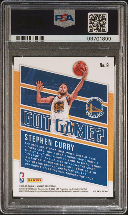 2019 PANINI MOSAIC GOT GAME? STEPHEN CURRY GOT GAME?-MOSAIC #9 PSA 10/AUTH - Back