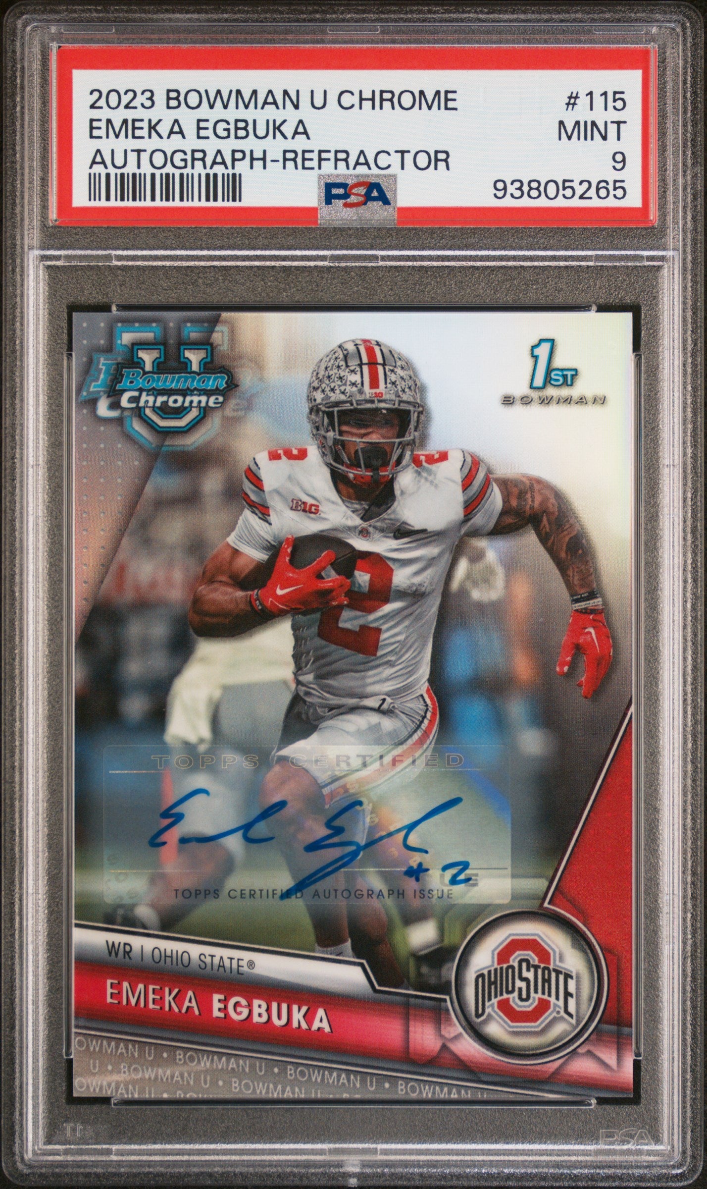 2023 BOWMAN UNIVERSITY CHROME EMEKA EGBUKA AUTOGRAPH-REFRACTOR #115 PSA 9 - Front