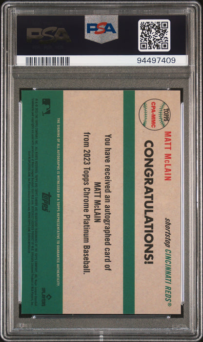 2023 TOPPS CHROME PLATINUM ANNIVERSARY AUTOGRAPHS MATT MCLAIN AUTOGRAPH-GREEN #MMC PSA 10 - Back