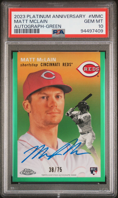 2023 TOPPS CHROME PLATINUM ANNIVERSARY AUTOGRAPHS MATT MCLAIN AUTOGRAPH-GREEN #MMC PSA 10 - Front