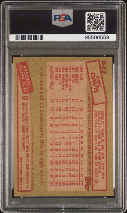 1985 TOPPS ERIC DAVIS #627 PSA 8/GEM MT 10 - Back