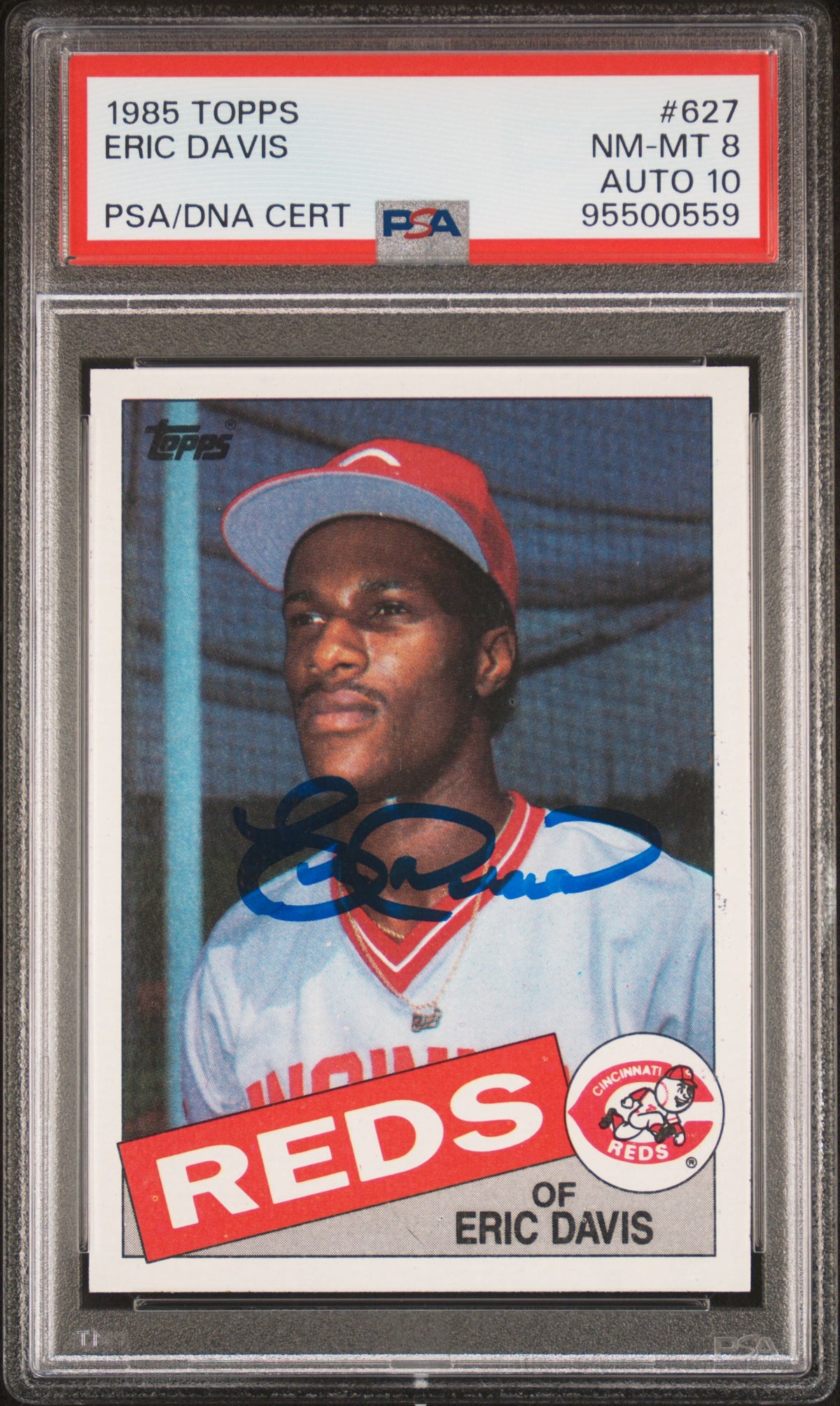 1985 TOPPS ERIC DAVIS #627 PSA 8/GEM MT 10 - Front