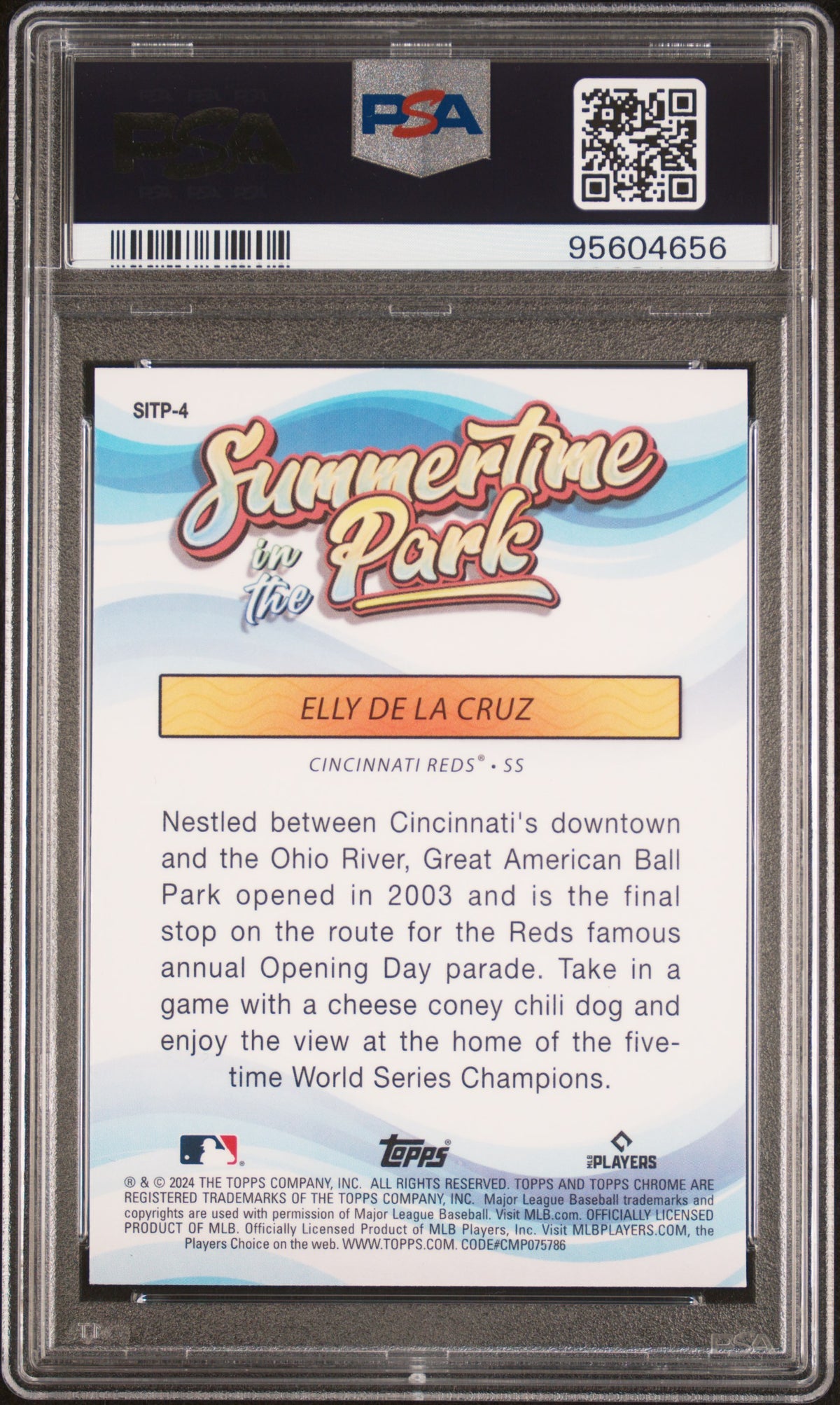 2024 TOPPS CHROME SUMMERTIME IN THE PARK ELLY DE LA CRUZ #4 PSA 10 - Back