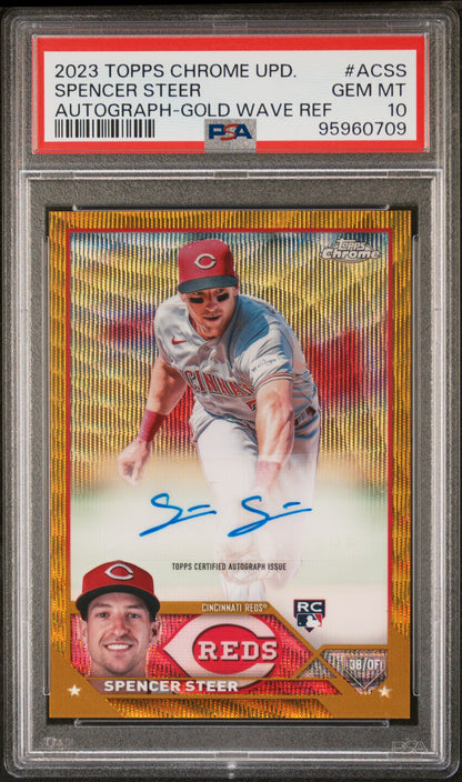 2023 TOPPS CHROME UPDATE AUTOGRAPH SPENCER STEER AUTOGRAPH-GOLD WAVE REF #ACSS PSA 10 - Front