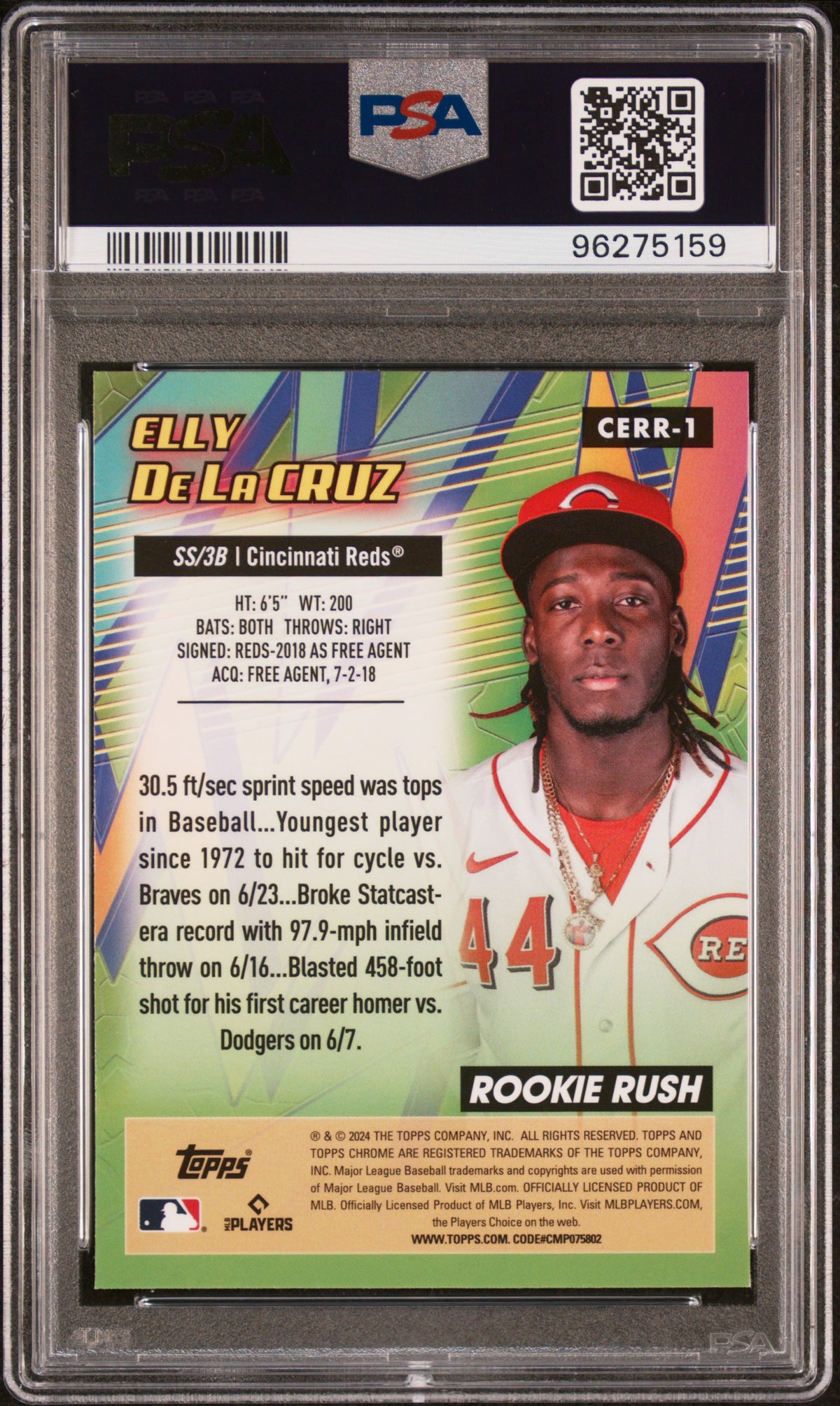 2024 TOPPS CHROME CHROME ALL ETCH ROOKIE RUSH ELLY DE LA CRUZ #1 PSA 10 - Back
