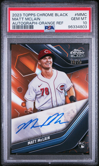 2023 TOPPS CHROME BLACK AUTOGRAPHS MATT MCLAIN AUTOGRAPH-ORANGE REF #MMC PSA 10 - Front