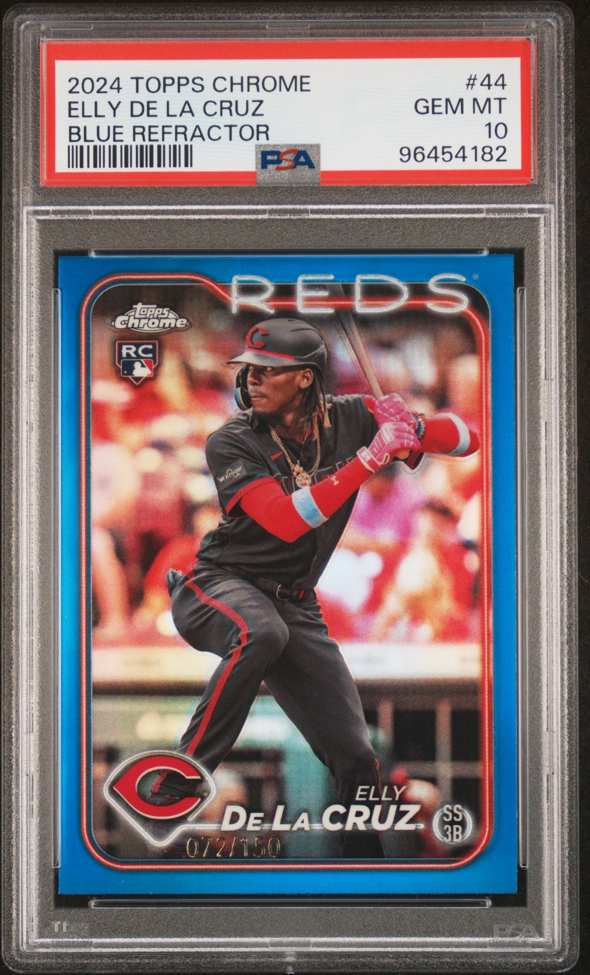 2024 TOPPS CHROME ELLY DE LA CRUZ BLUE REFRACTOR #44 PSA 10 - Front