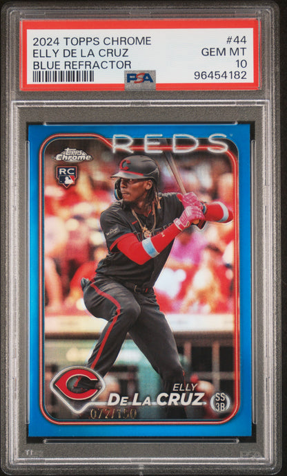 2024 TOPPS CHROME ELLY DE LA CRUZ BLUE REFRACTOR #44 PSA 10 - Front