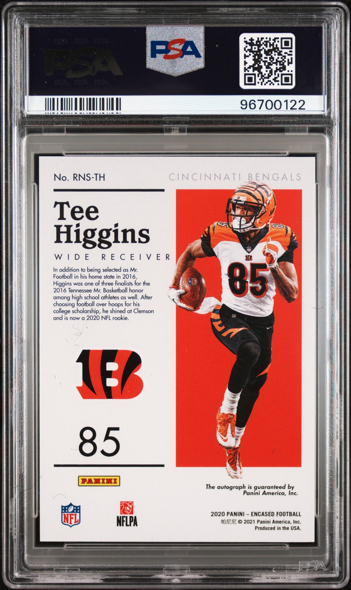 2020 PANINI ENCASED ROOKIE NOTABLE SIGNATURES TEE HIGGINS RKE.NOTABLE SIG-GOLD #TH PSA 10 - Back