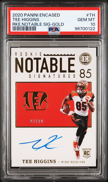 2020 PANINI ENCASED ROOKIE NOTABLE SIGNATURES TEE HIGGINS RKE.NOTABLE SIG-GOLD #TH PSA 10 - Front