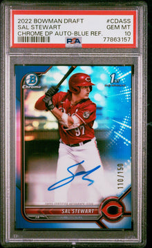 2022 Bowman Draft Chrome Draft Pick Autographs Sal Stewart Blue Refractor #CDASS PSA 10