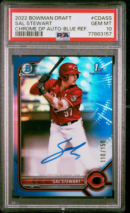 2022 Bowman Draft Chrome Draft Pick Autographs Sal Stewart Blue Refractor #CDASS PSA 10